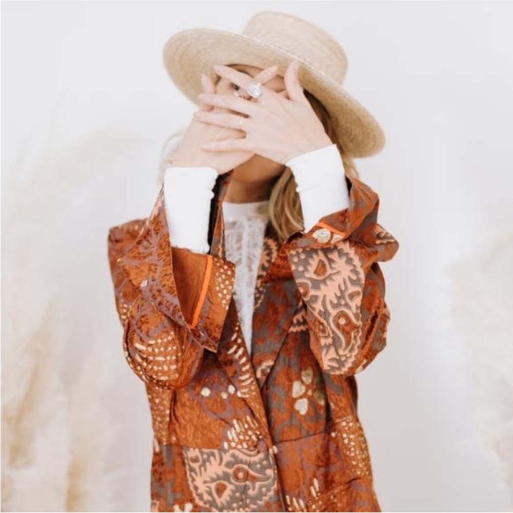 FREE PEOPLE Eye of the Wild Terracotta Stamped Duster Jacket - Picture 5 of 14